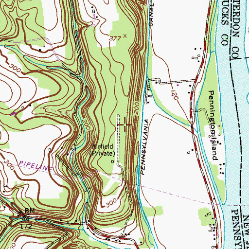 Topographic Map of Erwinna Private Airport, PA