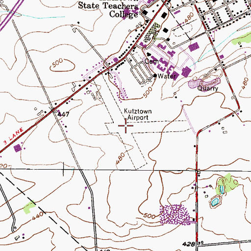 Topographic Map of Kutztown Airpark (historical), PA