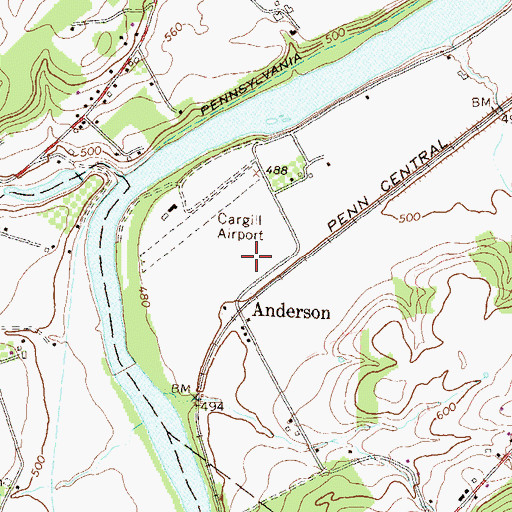 Topographic Map of Cargill Airport (historical), PA