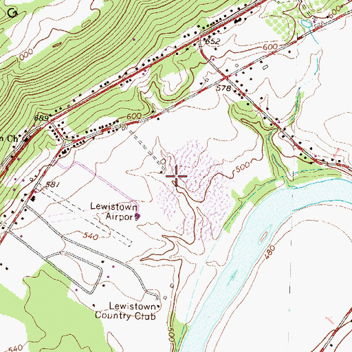 Topographic Map of Lewistown Airport (historical), PA
