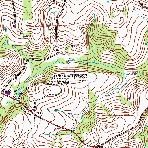 Topographic Map of Carrolltown Airport (historical), PA