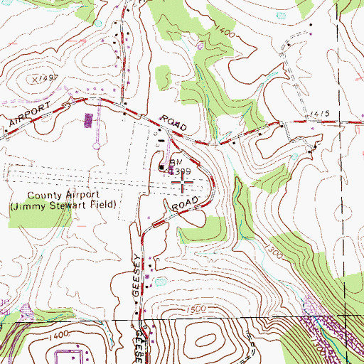 Topographic Map of Indiana County Airport/Jimmy Stewart Field, PA
