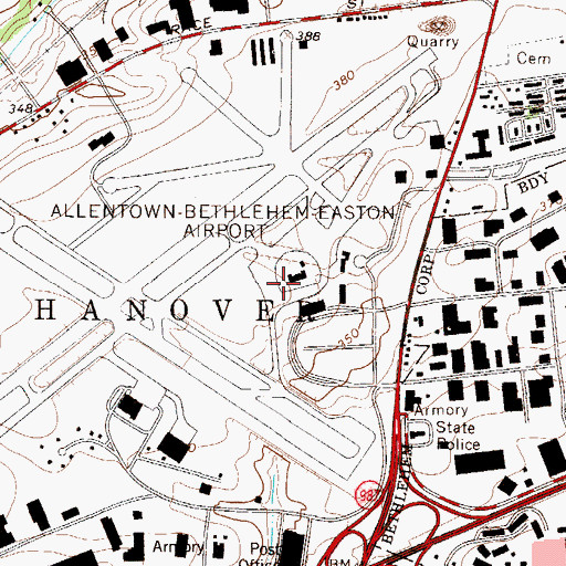 Topographic Map of Lehigh Valley International Airport, PA