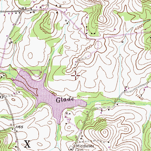 Topographic Map of Glade Mill Airport (historical), PA