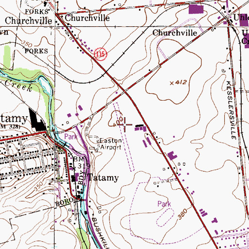 Topographic Map of Braden Airpark, PA