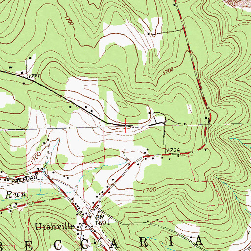 Topographic Map of Utahville Airport (historical), PA