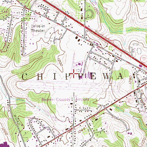 Topographic Map of Beaver County Airport, PA