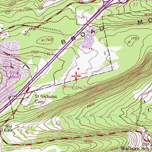 Topographic Map of Bendinsky Airport (historical), PA