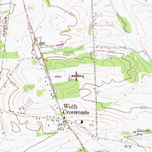 Topographic Map of Corbins Airport (historical), PA