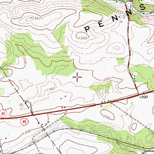 Topographic Map of Pennfield Farm Airport, PA