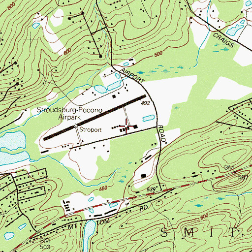 Topographic Map of Stroudsburg-Pocono Airport, PA