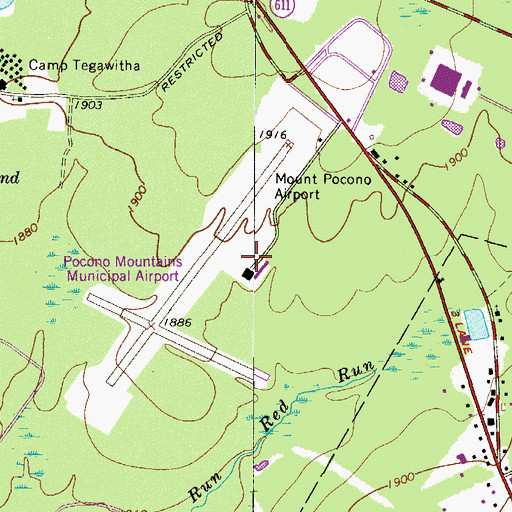 Topographic Map of Pocono Mountains Municipal Airport, PA