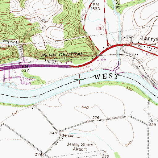 Topographic Map of Toms Landing Strip (historical), PA