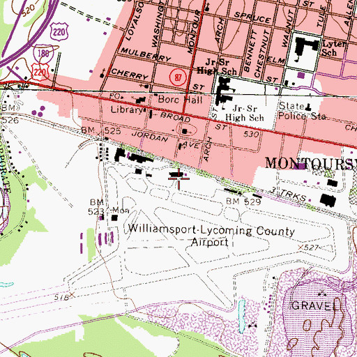 Topographic Map of Williamsport Regional Airport, PA