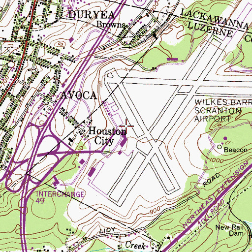 Topographic Map of Wilkes-Barre/Scranton International Airport, PA