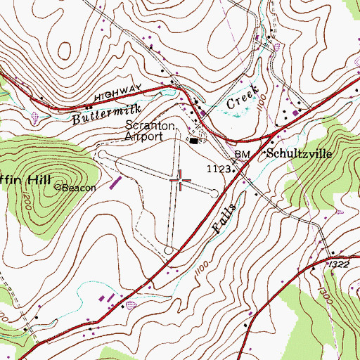 Topographic Map of Scranton Municipal Airport (historical), PA