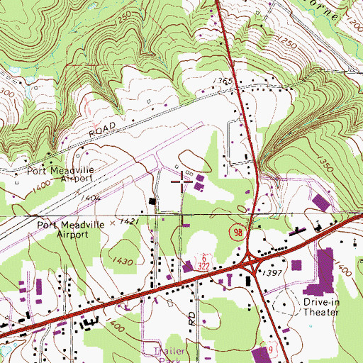 Topographic Map of Port Meadville Airport, PA