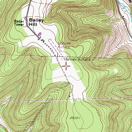Topographic Map of Ulysses Airport (historical), PA