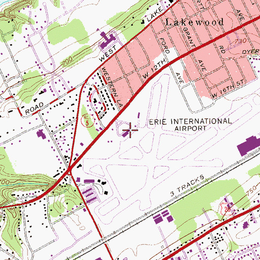 Topographic Map of Erie International Airport/Tom Ridge Field, PA
