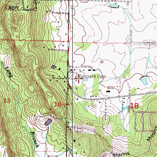 Topographic Map of Grizzard Cemetery, AL