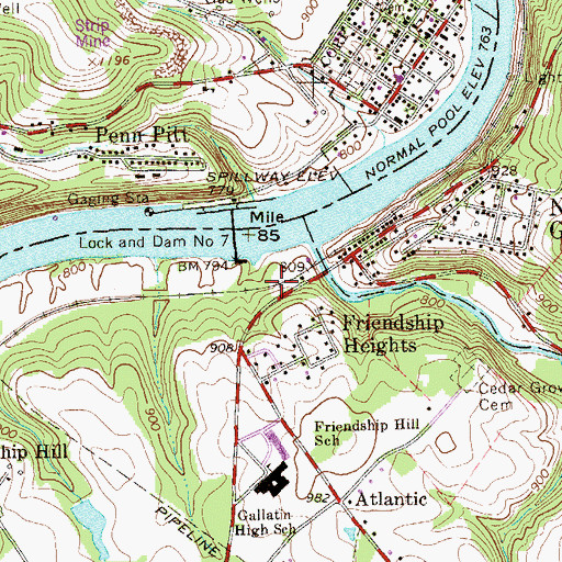 Topographic Map of Monongahela River Pool Seven (historical), PA