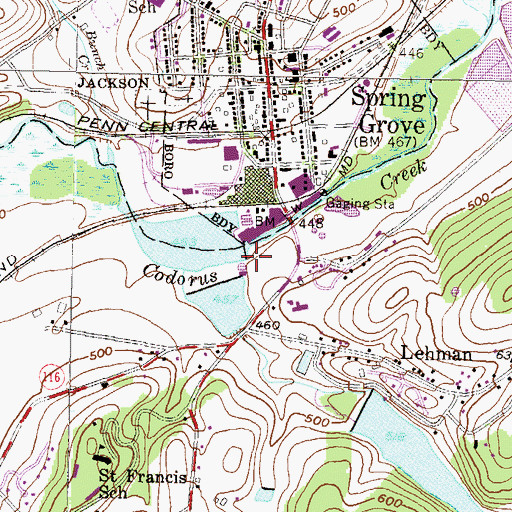 Topographic Map of Spring Grove Dam, PA