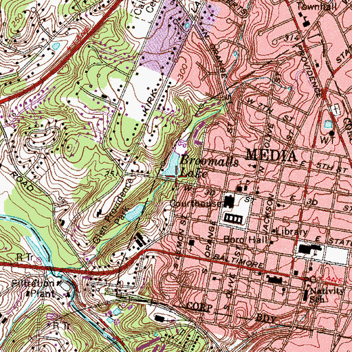 Topographic Map of Broomalls Dam, PA