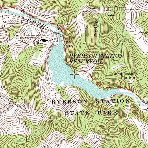 Topographic Map of Ryerson Station Reservoir, PA