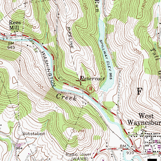 Topographic Map of Waynesburg Water Company Reservoir, PA