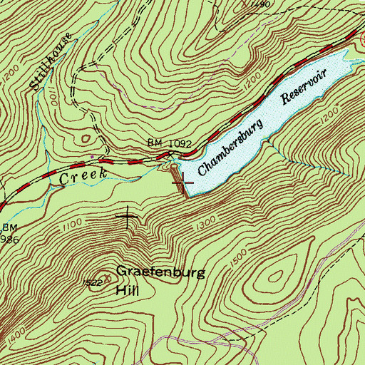 Topographic Map of Birch Run Reservoir Dam, PA