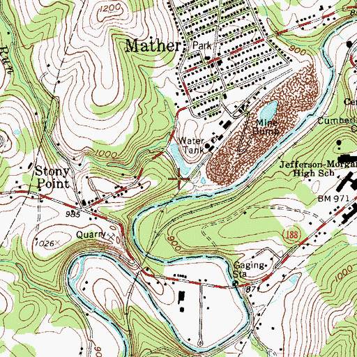 Topographic Map of Browns Run Dam, PA
