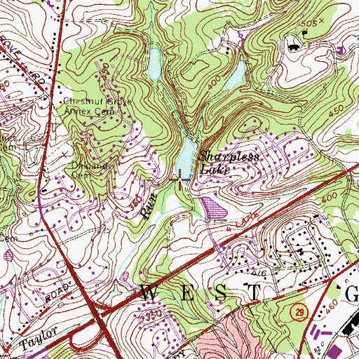 Topographic Map of Sharpless Lake Dam, PA
