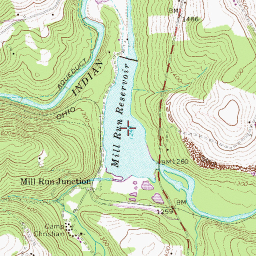Topographic Map of Indian Creek Reservoir, PA