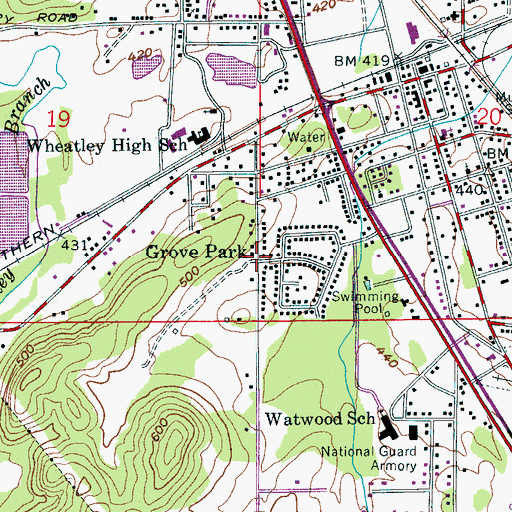 Topographic Map of Grove Park, AL