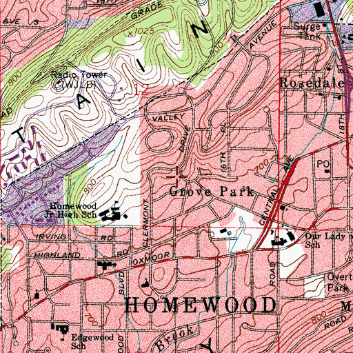 Topographic Map of Grove Park, AL