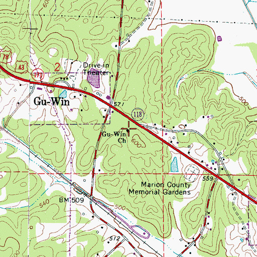 Topographic Map of Gu -Win Church, AL