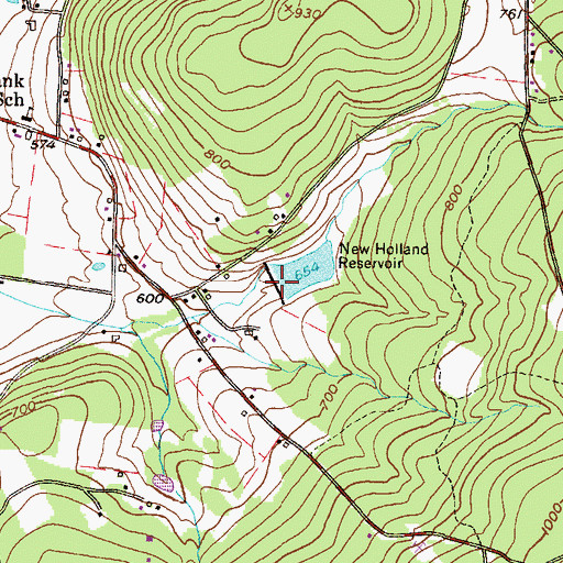 Topographic Map of New Holland Reservoir Dam, PA