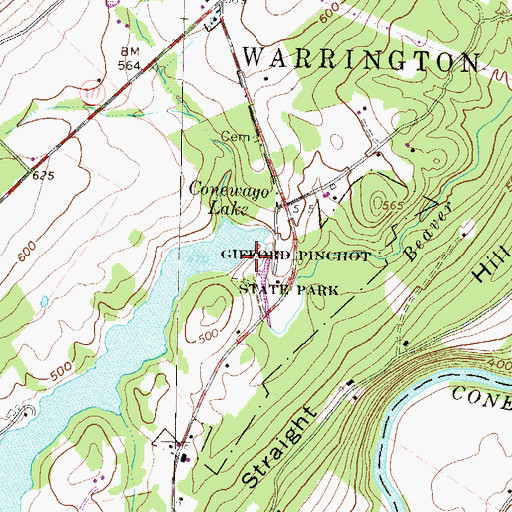 Topographic Map of Pinchot Lake Dam, PA