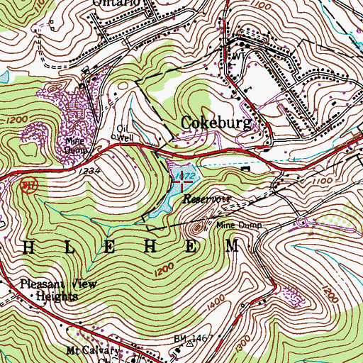 Topographic Map of Cokeburg Reservoir, PA