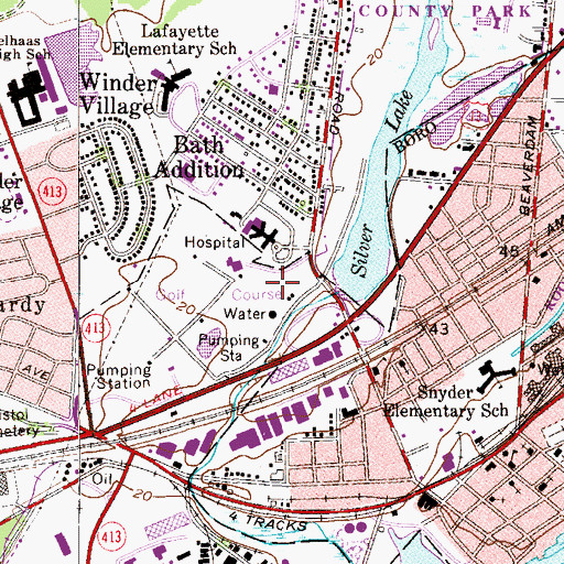 Topographic Map of Silver Lake Dam, PA