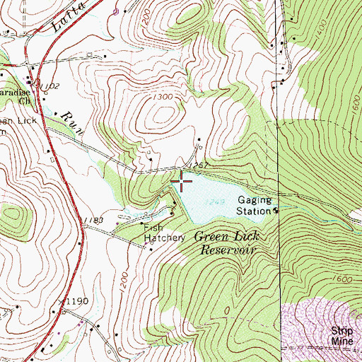 Topographic Map of Green Lick Dam, PA
