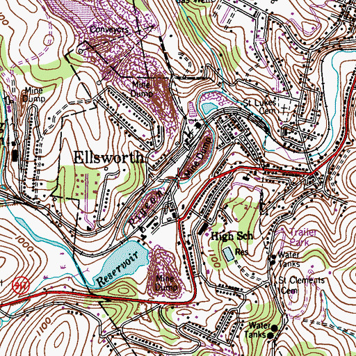 Topographic Map of Ellsworth Reservoir, PA