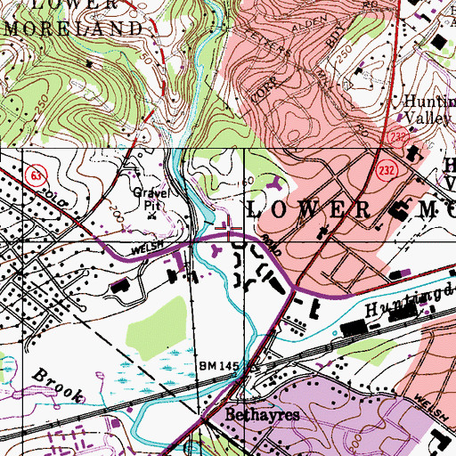 Topographic Map of Moreland Spring Dam, PA