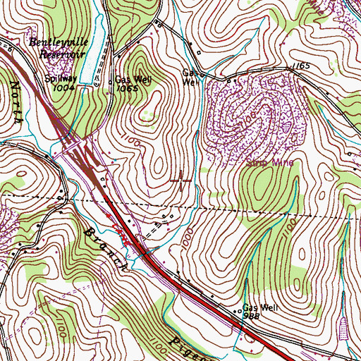 Topographic Map of Bentleyville Dam, PA