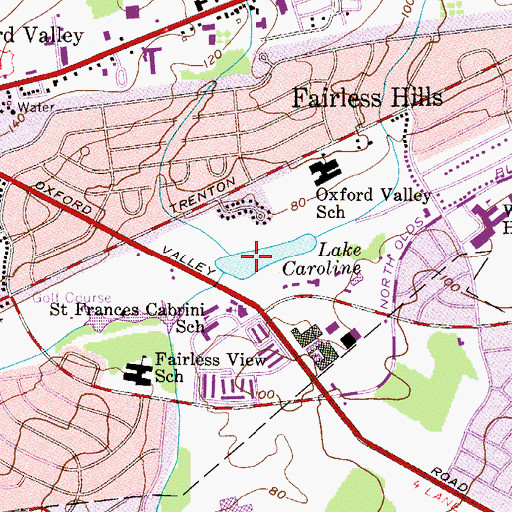 Topographic Map of Lake Caroline Dam, PA