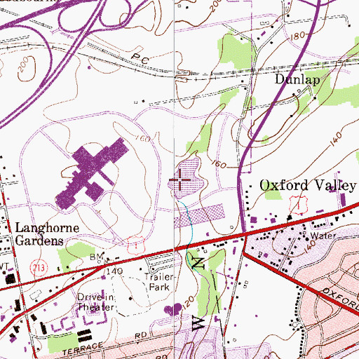 Topographic Map of Oxford Valley Mall Dam, PA