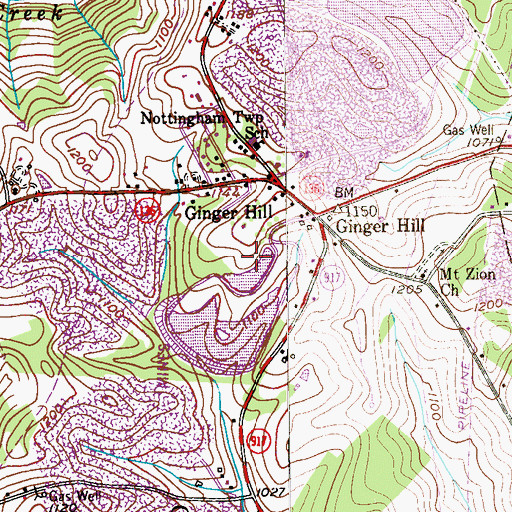 Topographic Map of Raw Water Pond Dam, PA