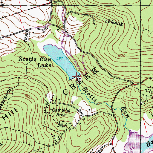 Topographic Map of Scotts Run Dam, PA