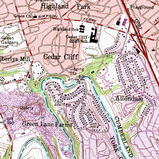 Topographic Map of Mill Dam, PA