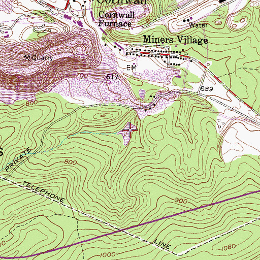 Topographic Map of Cornwall Reservoir, PA